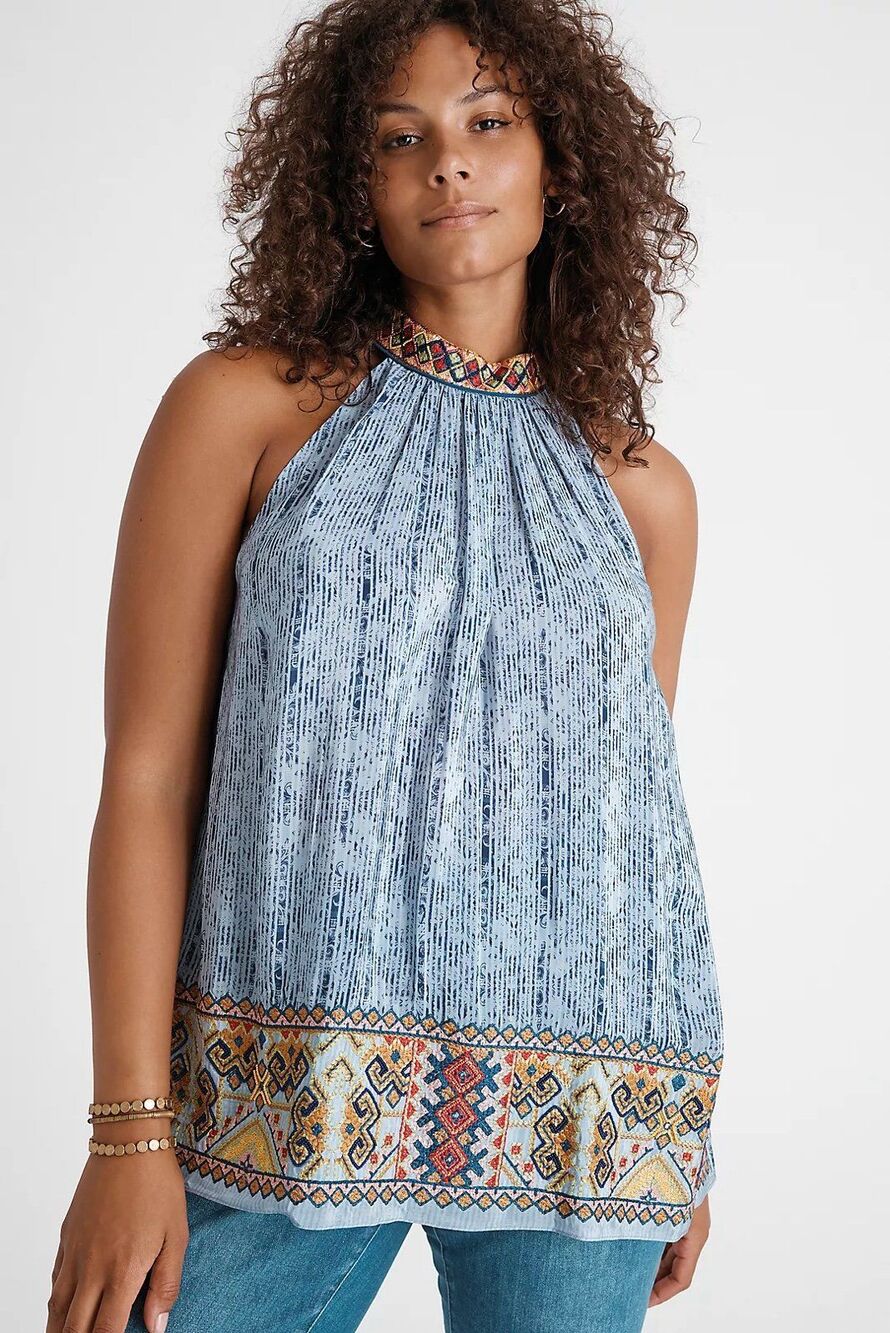 Anthropologie Bhanuni By Jyoti Jina Halter Beaded Embroidered Blouse Petite M